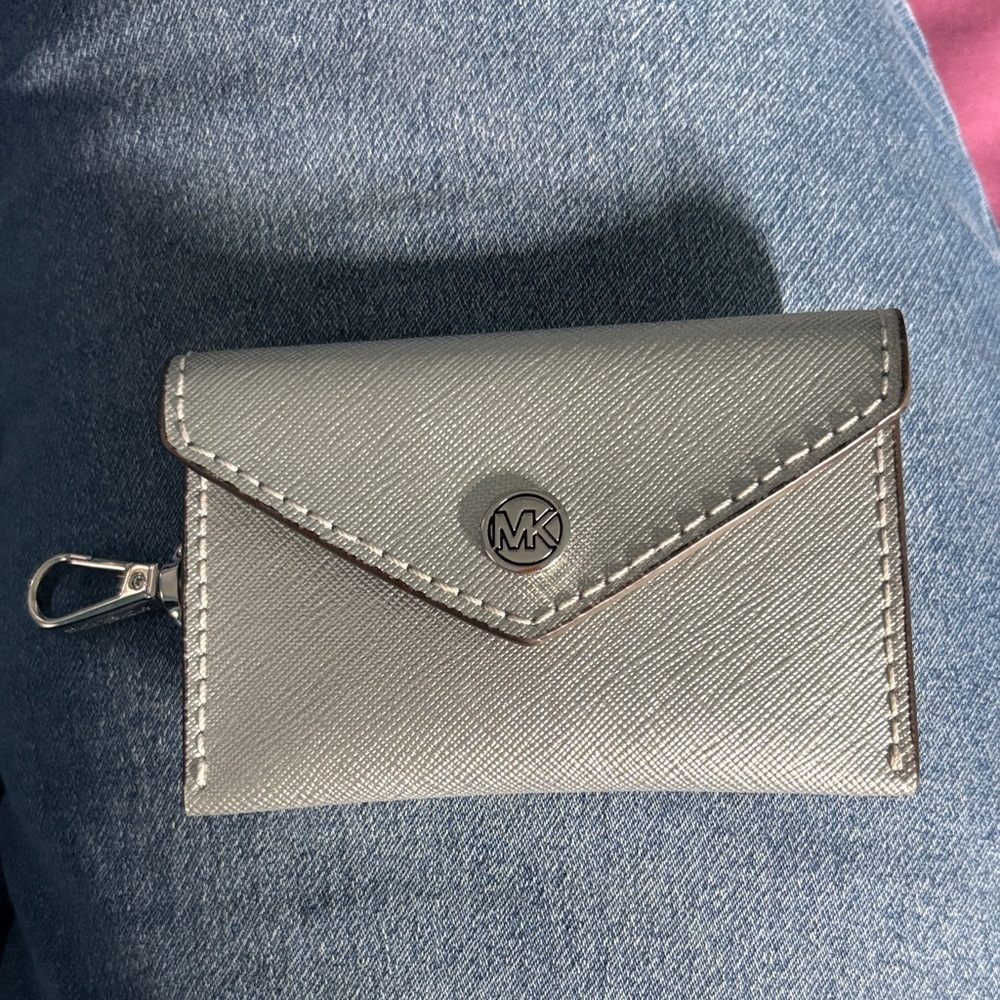 Michael Kors Metallic Silver Card Wallet coin purse slim mini new clip